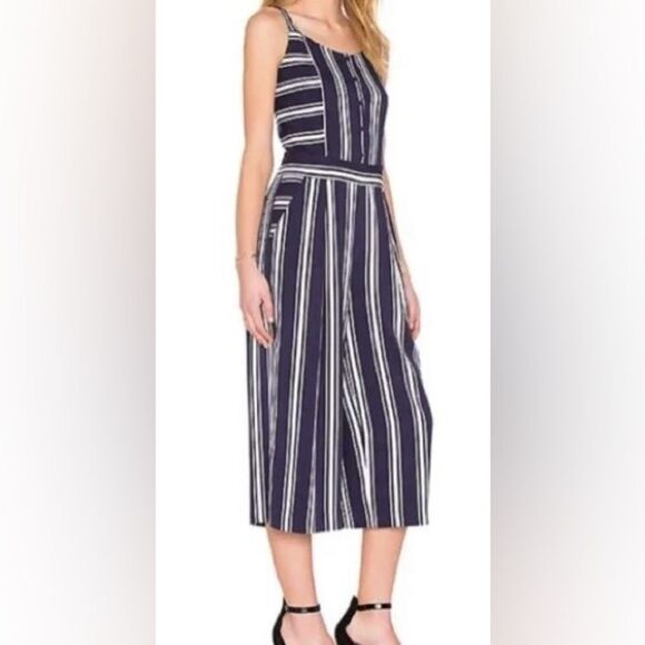 1. State Nautical Navy White Stripe Side Zip Culottes Cropped Jumpsuit Beachy XS - Picture 1 of 9